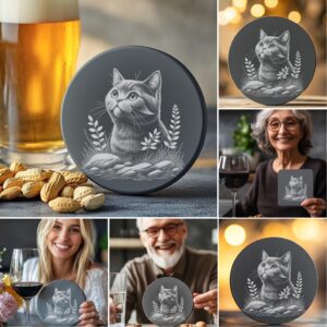 Slate Coaster Engraving Bundle, Cute Cat PNG, DIY