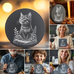 Slate Coaster Engraving Bundle, Cute Cat PNG, DIY