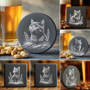 Slate Coaster Engraving Bundle, Cute Cat PNG, DIY