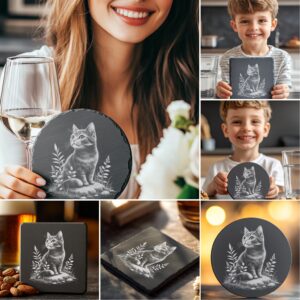 Slate Coaster Engraving Bundle, Cute Cat PNG, DIY