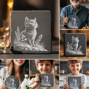Slate Coaster Engraving Bundle, Cute Cat PNG, DIY