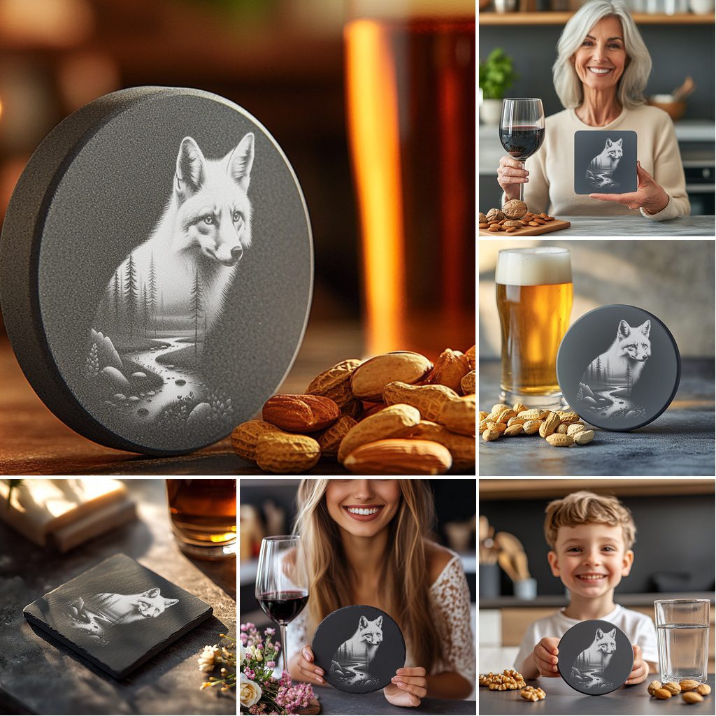 Slate Coaster Engraving Bundle, Laser Design PNGs for