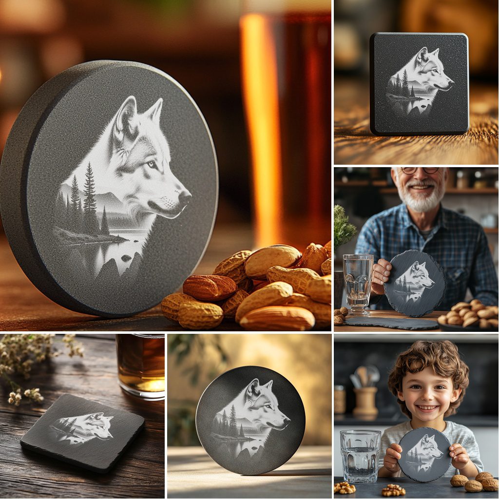 Slate Coaster Engraving Bundle, Laser Design PNGs for