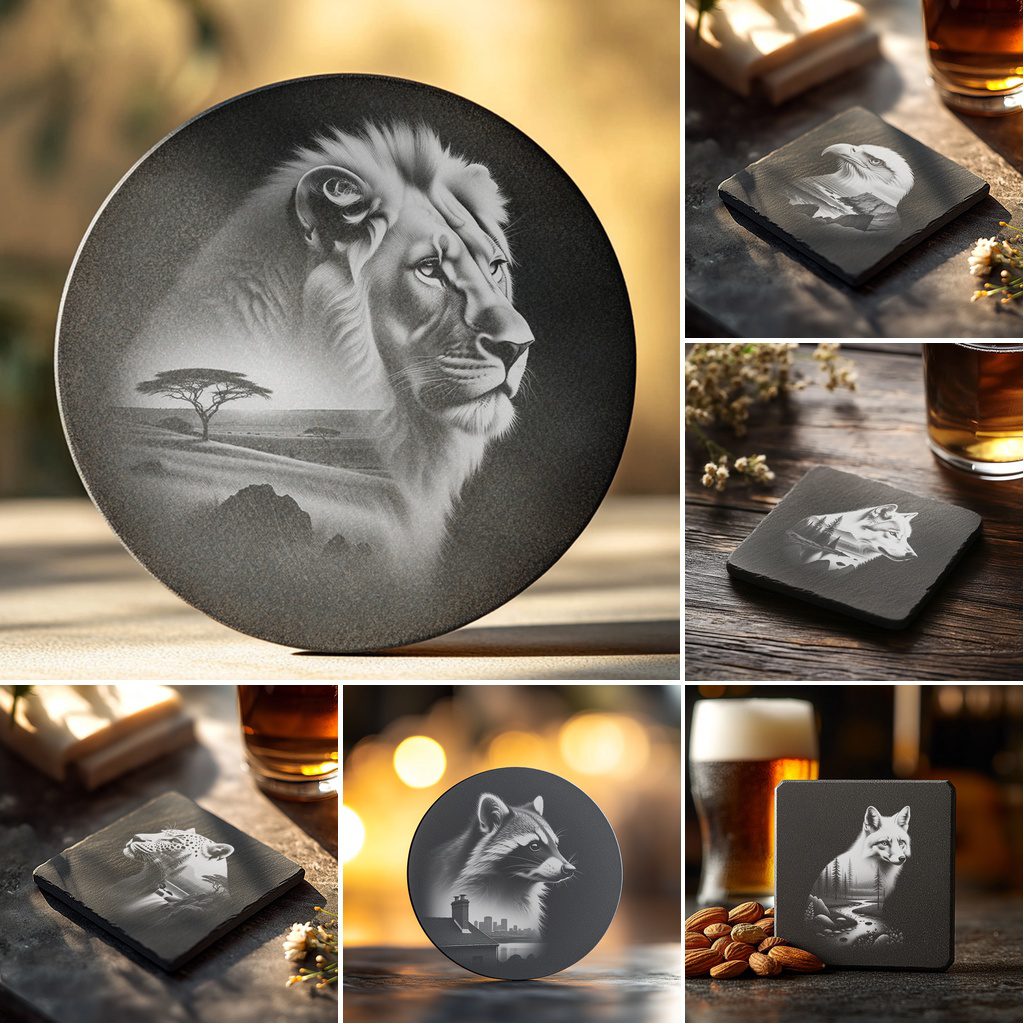 Slate Coaster Engraving Bundle, Laser Design PNGs for