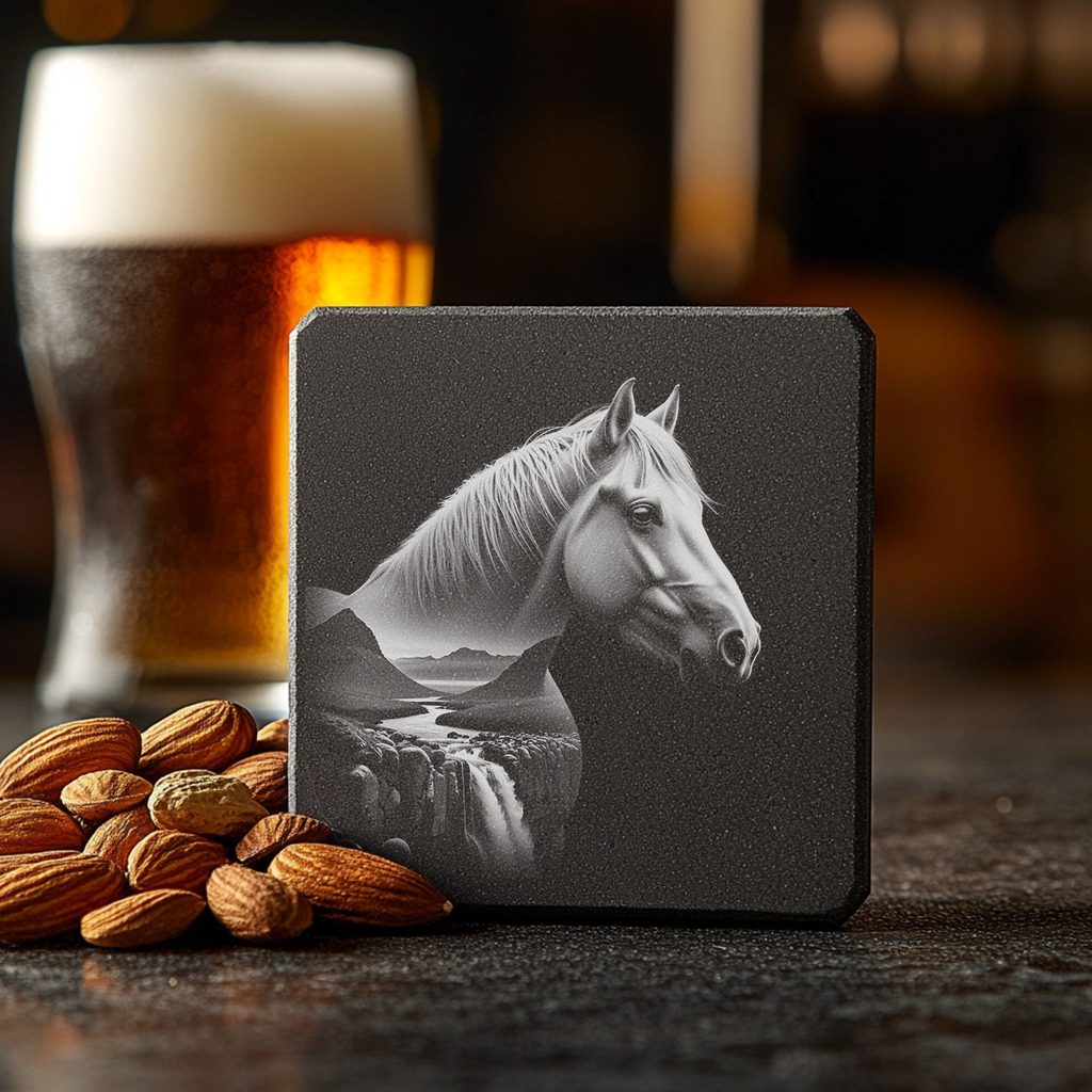 Slate Coaster Engraving File, Majestic Stallion PNG, Rustic