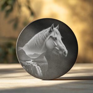 Slate Coaster Engraving File, Majestic Stallion PNG, Rustic