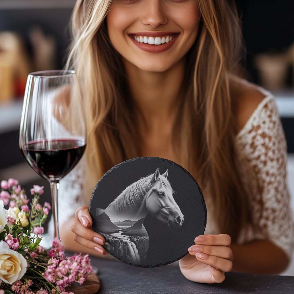 Slate Coaster Engraving File, Majestic Stallion PNG, Rustic