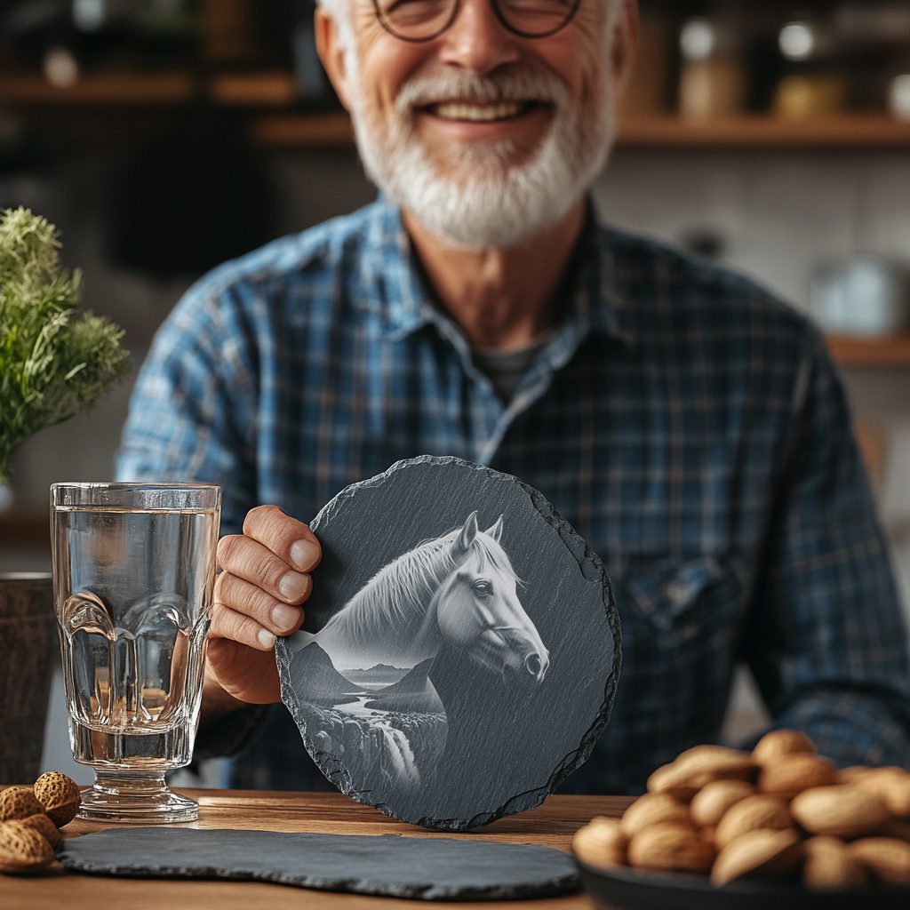 Slate Coaster Engraving File, Majestic Stallion PNG, Rustic
