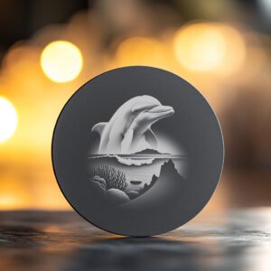 Slate Coaster Laser Engraving File, Playful Dolphin Design,