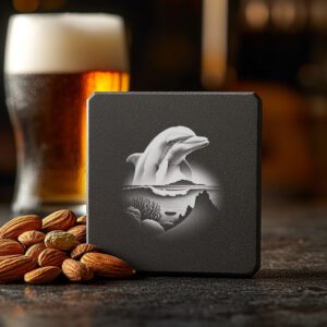 Slate Coaster Laser Engraving File, Playful Dolphin Design,