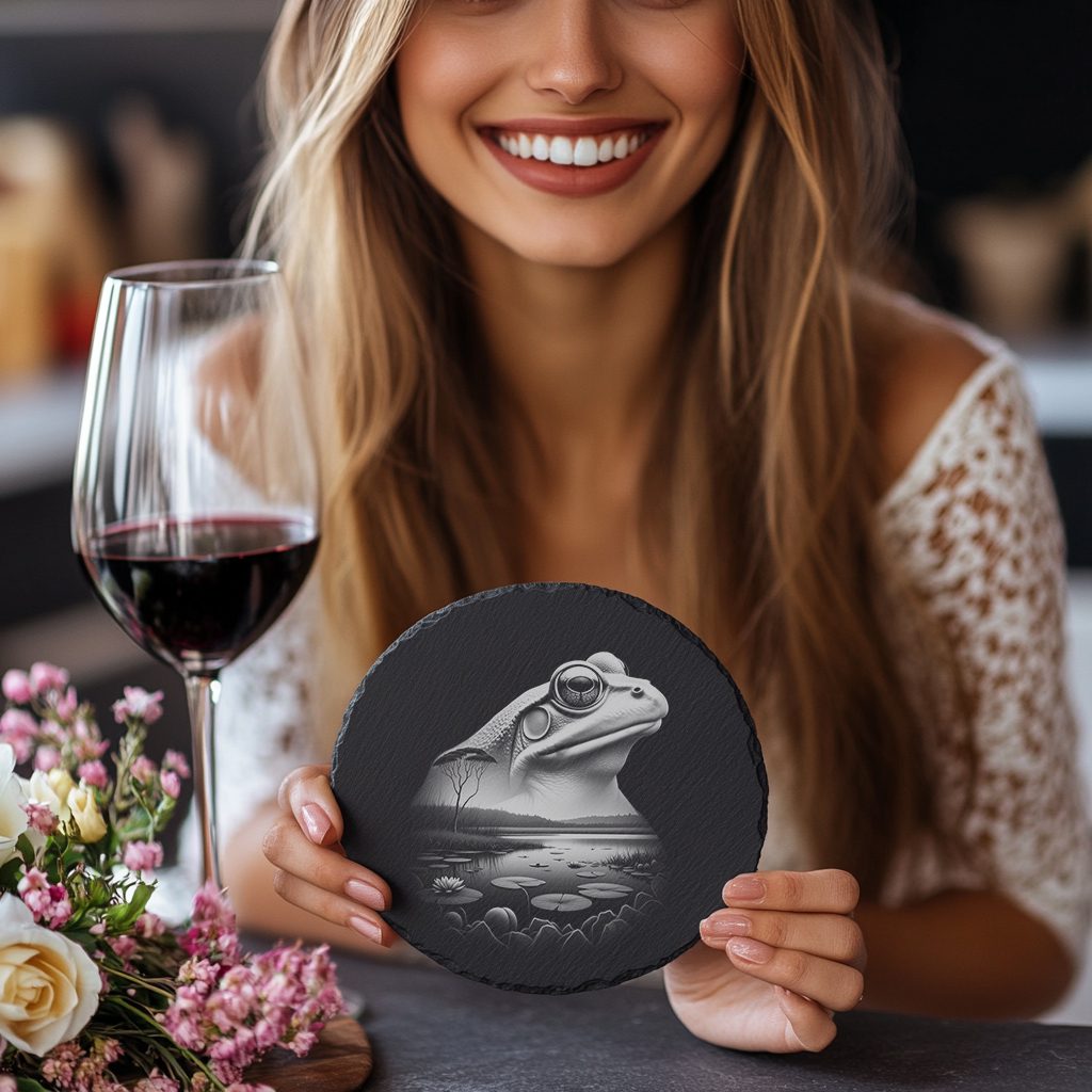 Slate Coaster Laser Engraving File, Tranquil Frog Animal