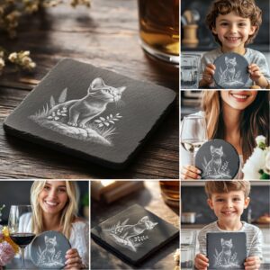 Slate Coaster Laser Engraving PNG Bundle, Cute Cat