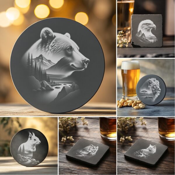 Slate Coaster Laser Engraving PNG Bundle, Modern Drink