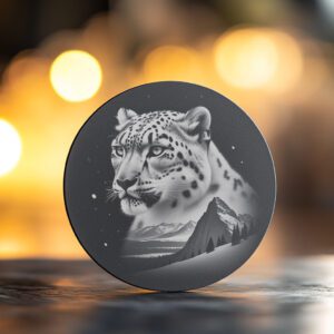 Slate Coaster Laser Engraving Wild Snow Leopard PNG,