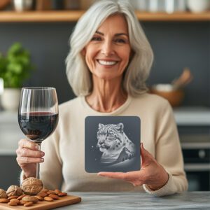Slate Coaster Laser Engraving Wild Snow Leopard PNG,