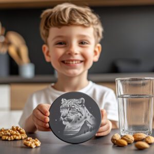Slate Coaster Laser Engraving Wild Snow Leopard PNG,
