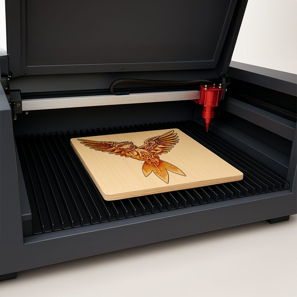 Steampunk Bird 3D Illusion Laser Engraving Design, Digital