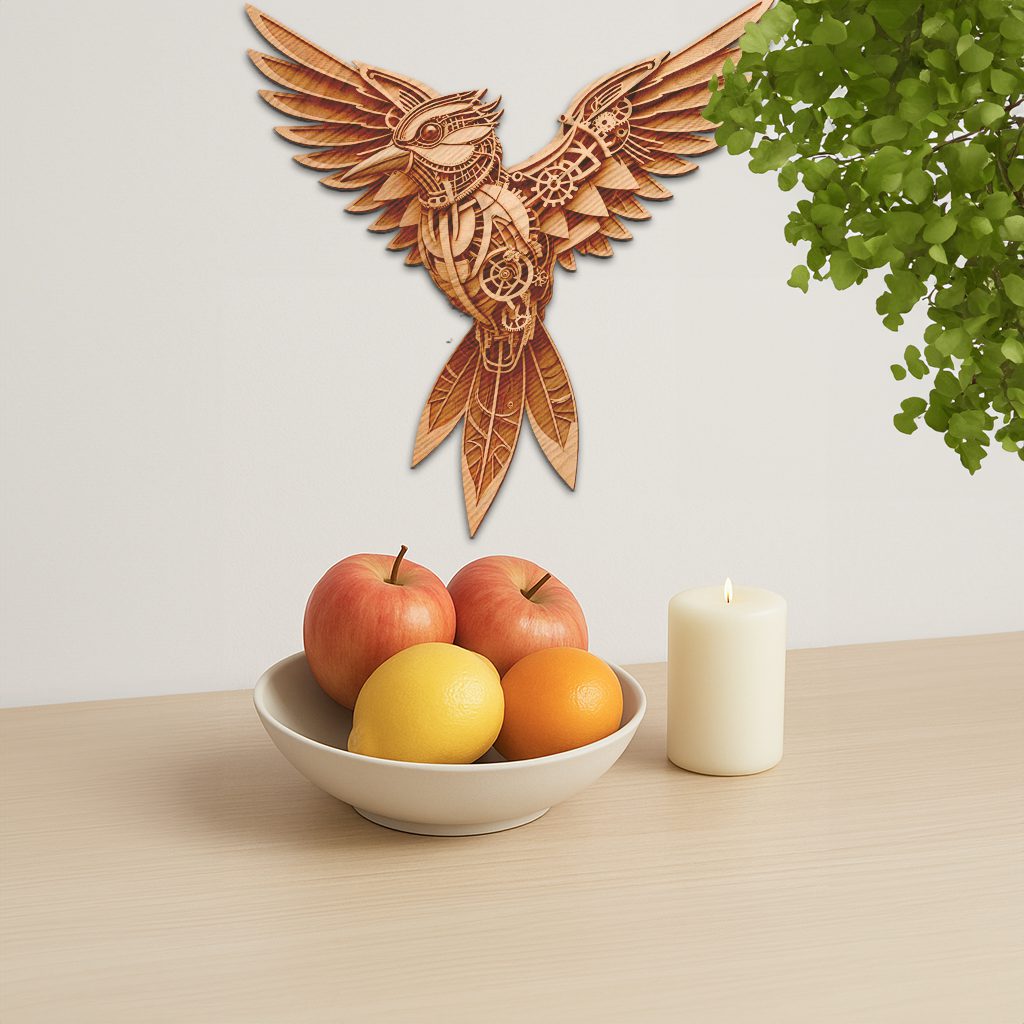 Steampunk Bird 3D Illusion Laser Engraving Design, Digital