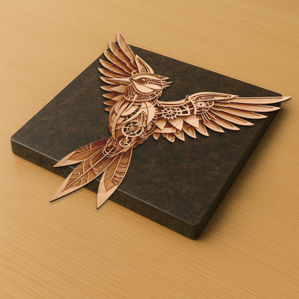 Steampunk Bird 3D Illusion Laser Engraving Design, Digital