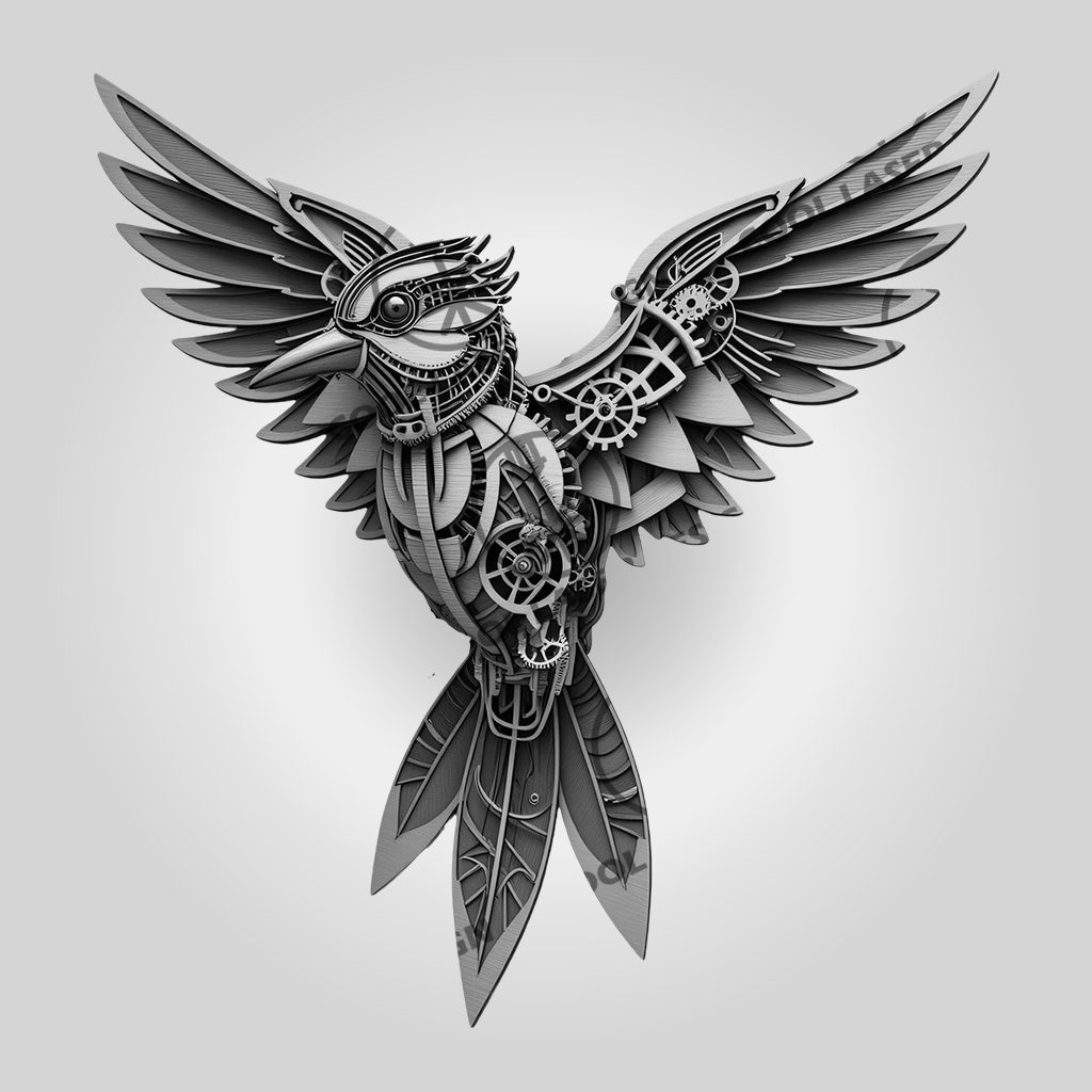Steampunk Bird 3D Illusion Laser Engraving Design, Digital