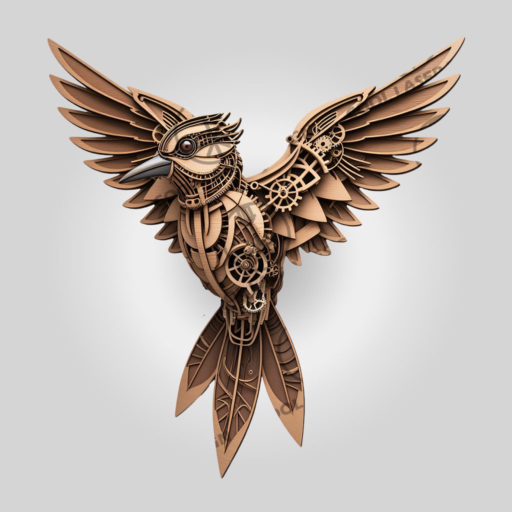 Steampunk Bird 3D Illusion Laser Engraving Design, Digital