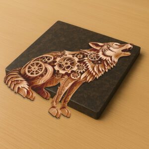 Steampunk Wolf 3D Illusion Laser Engraving File, Animal