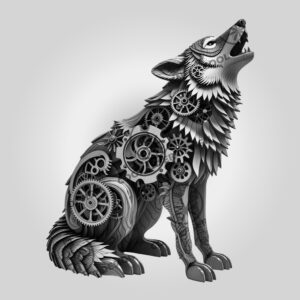 Steampunk Wolf 3D Illusion Laser Engraving File, Animal