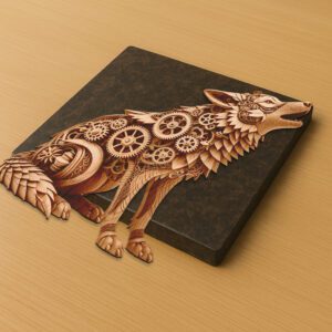 Steampunk Wolf 3D Illusion Laser Engraving File, Howling