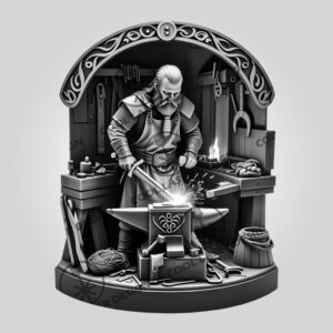 Viking Soldier Blacksmith 3D Illusion Engraving File, Rustic