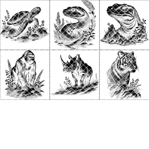 Wild Animal Coaster Engraving Bundle, 6 Unique PNG
