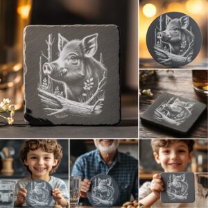 Wild Animal Coaster Engraving PNG Bundle, Rustic Wildlife