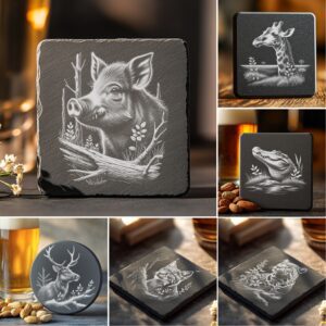 Wild Animal Coaster Engraving PNG Bundle, Rustic Wildlife