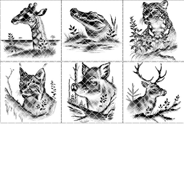 Wild Animal Coaster Engraving PNG Bundle, Rustic Wildlife