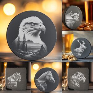 Wild Animal Double Exposure Coaster Engraving Bundle, Rustic