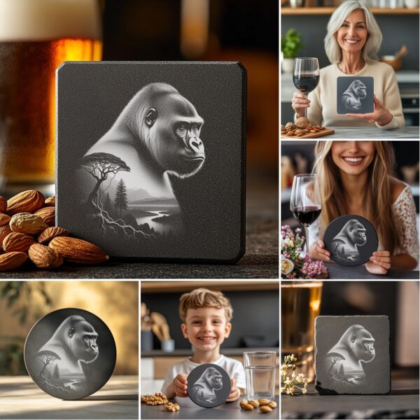 Wild Animal Double Exposure Coaster Engraving PNG Bundle