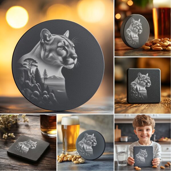 Wild Animal Double Exposure Coaster Engraving PNG Bundle
