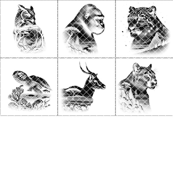 Wild Animal Double Exposure Coaster Engraving PNG Bundle