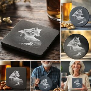 Wild Animal Double Exposure Slate Coaster Engraving Bundle,
