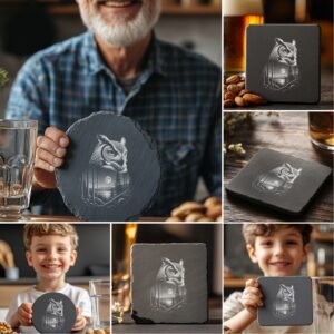 Wild Animal Double Exposure Slate Coaster Engraving Bundle,