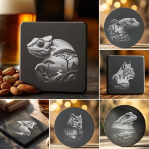 Wild Animal Double Exposure Slate Coaster Engraving Bundle,