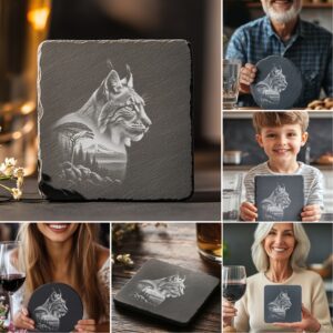 Wild Animal Double Exposure Slate Coaster Engraving Bundle,