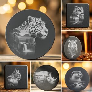 Wild Animal Double Exposure Slate Coaster Engraving Bundle,