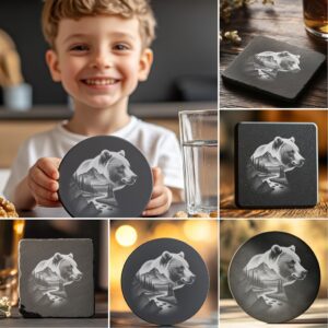 Wild Animal Double Exposure Slate Coaster PNG Bundle,