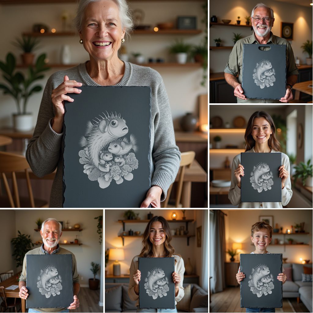 Wild Animal Family Slate Cheese Board Engraving Bundle,