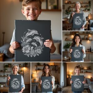 Wild Animal Family Slate Cheese Board Engraving Bundle,