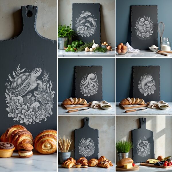 Wild Animal Family Slate Cheese Board Engraving Bundle,
