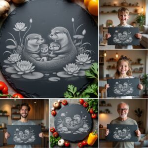 Wild Animal Family Slate Cheese Board Engraving Bundle,