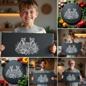 Wild Animal Family Slate Cheese Board Engraving Bundle,