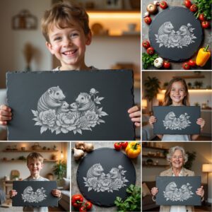 Wild Animal Family Slate Cheese Board Engraving Bundle,