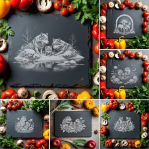 Wild Animal Family Slate Cheese Board Engraving Bundle,